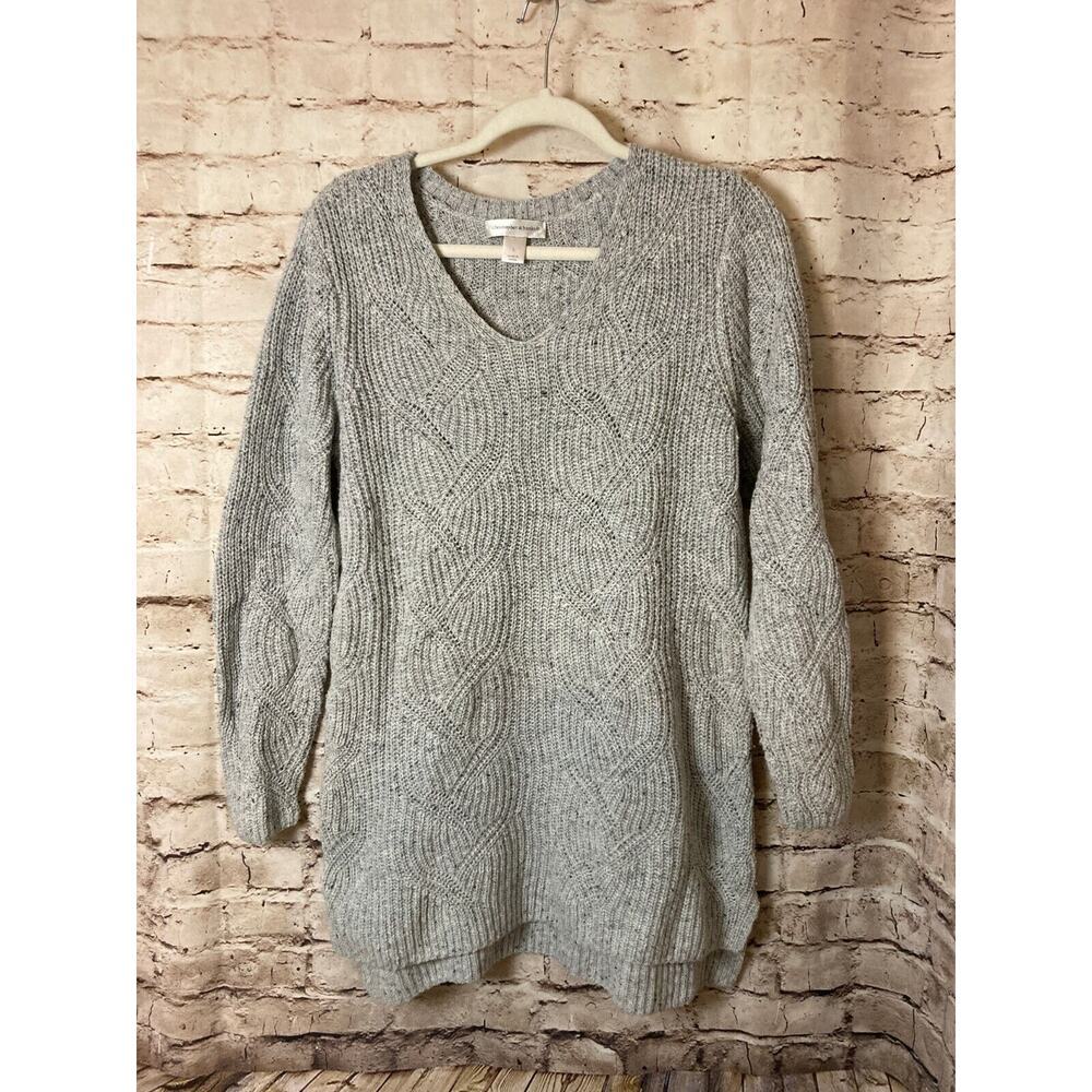 Christopher & Banks Sweater Women's Large Pullover Light‎ Gray Knit Scoop Neck